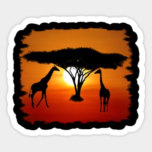 Sun - Giraffe - Tree - Africa Sticker